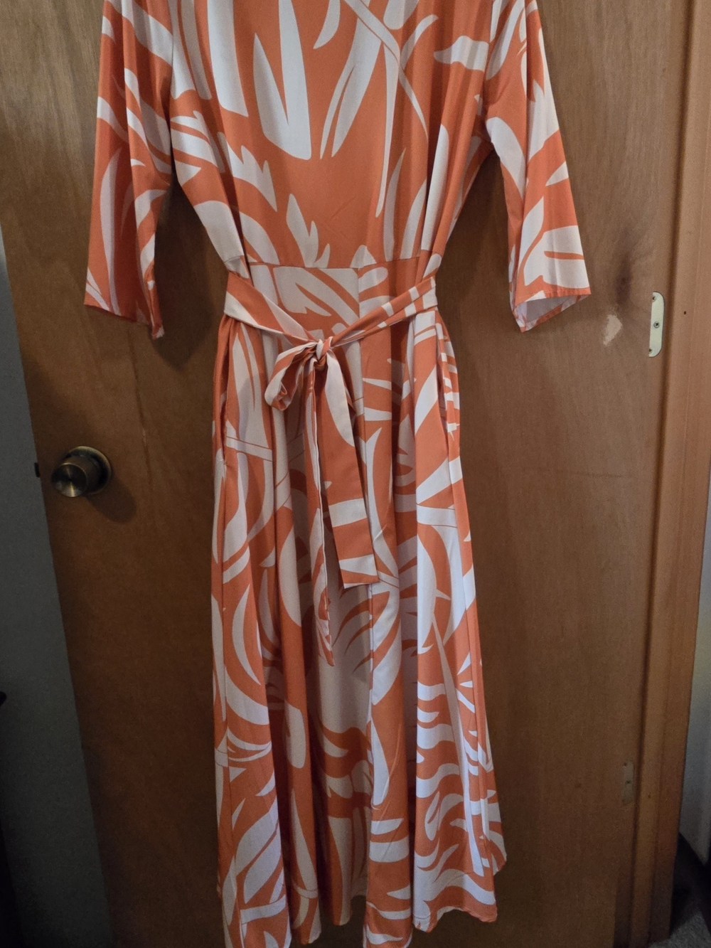 Orange and White Printed Tie-Waist Maxi Dress